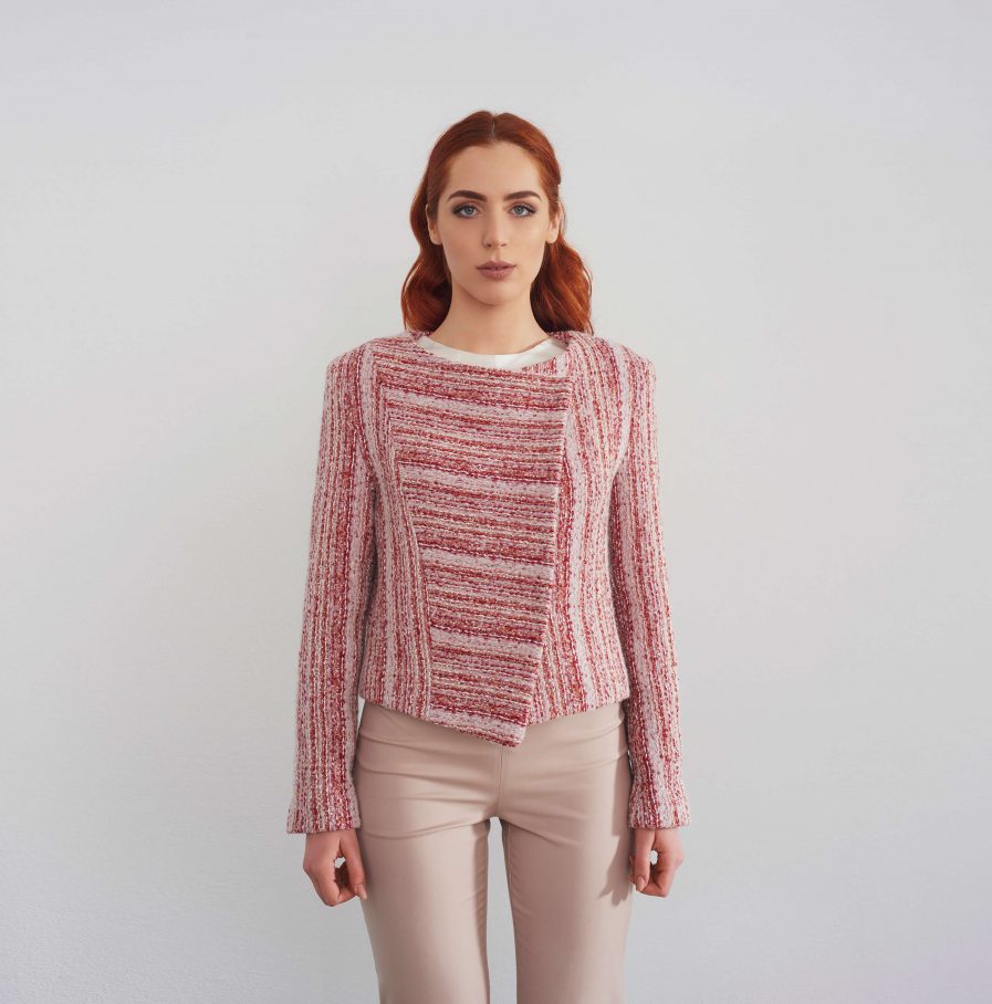 European designer peach color wool boucle women's jacket