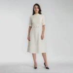 Classy white boucle midi dress