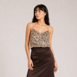 Viscose silk top with leopard print