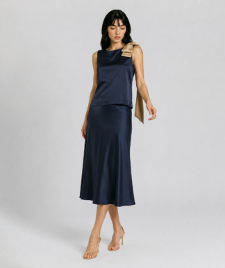 navy set gold silk bow