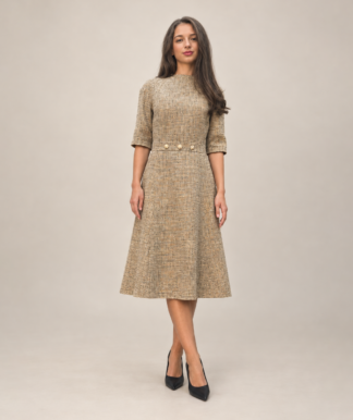 beige boucle midi dress front