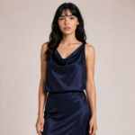 Silk top with a draped neckline
