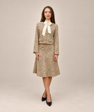 beige boucle set with bow
