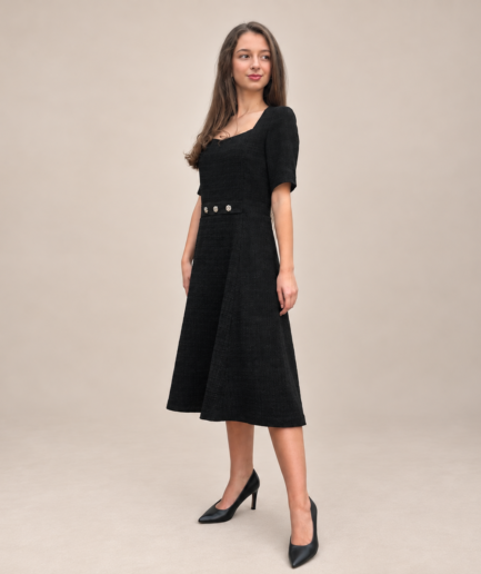 black boucle midi dress