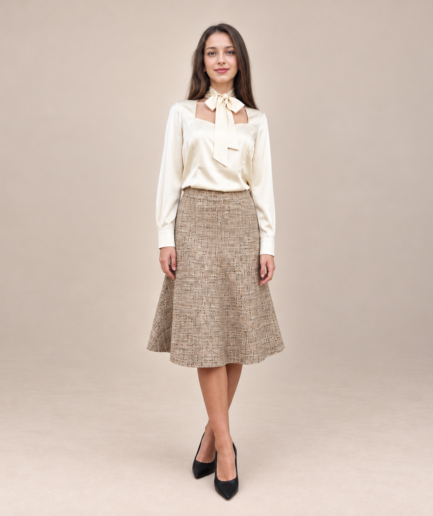 Elegant Bow Blouse in Pearl Gold