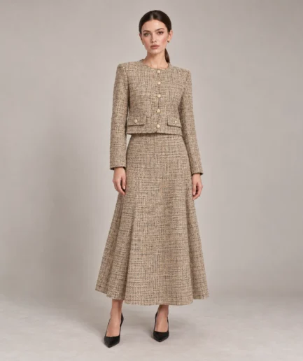 long beige boucle skirt front
